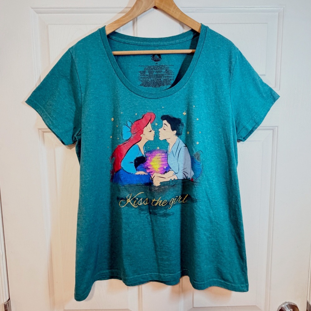 Disney Store Little Mermaid Ariel Eric Kiss The Girl Teal Graphic Tee Shirt 2XL